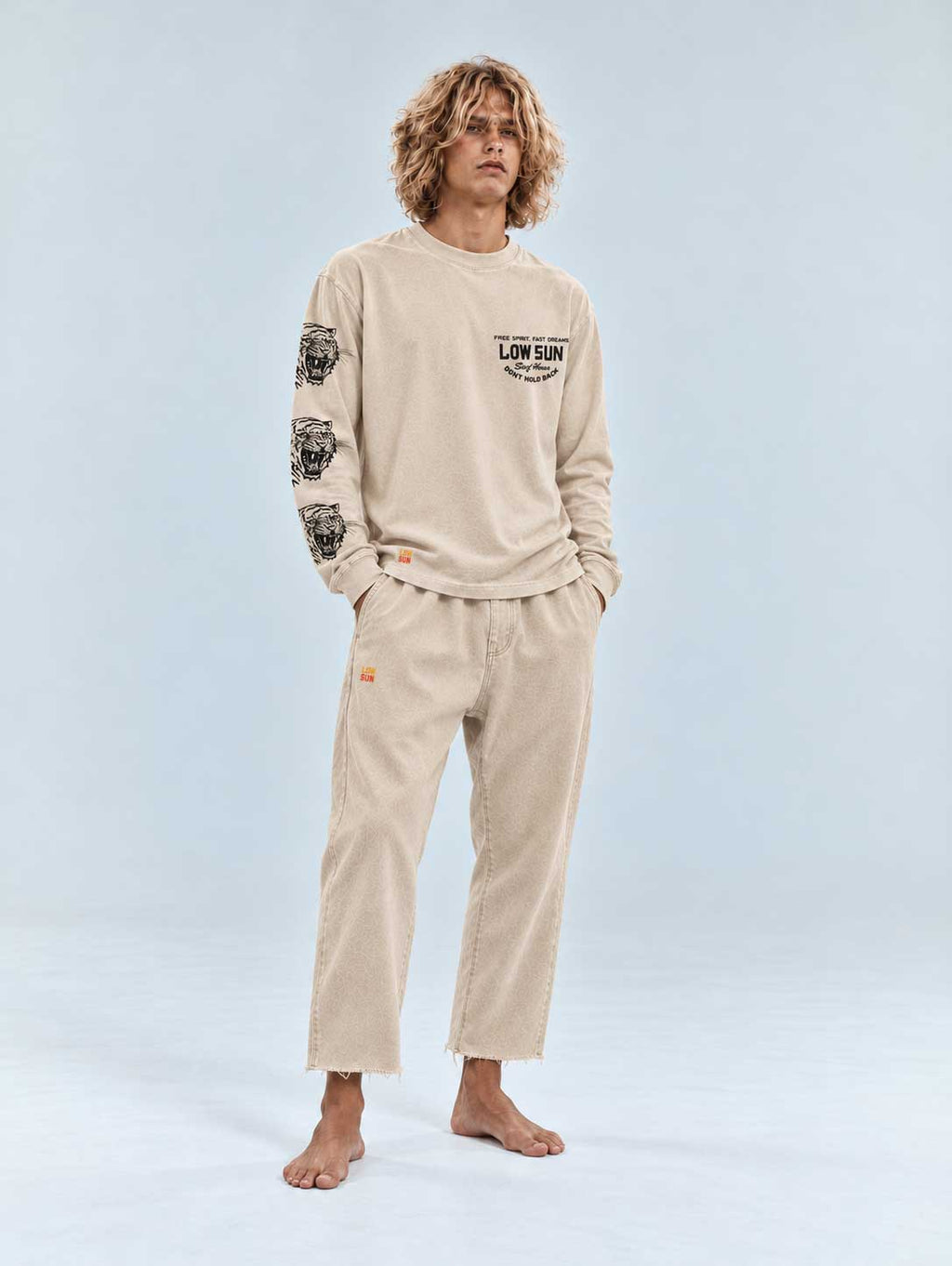 Low Sun Après Surf Raw Hem Sweatpant — Bone