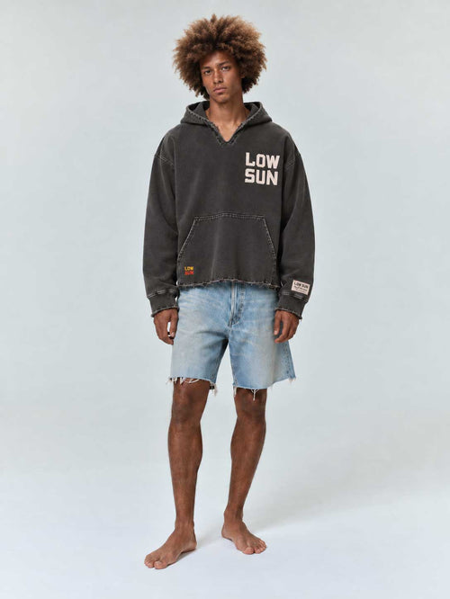 Distressed Crop Pullover Hoodie - Vintage Charcoal