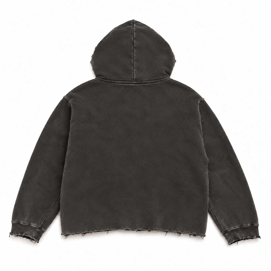 Distressed Crop Pullover Hoodie - Vintage Charcoal