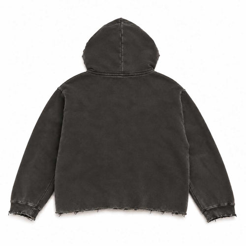 Distressed Crop Pullover Hoodie - Vintage Charcoal