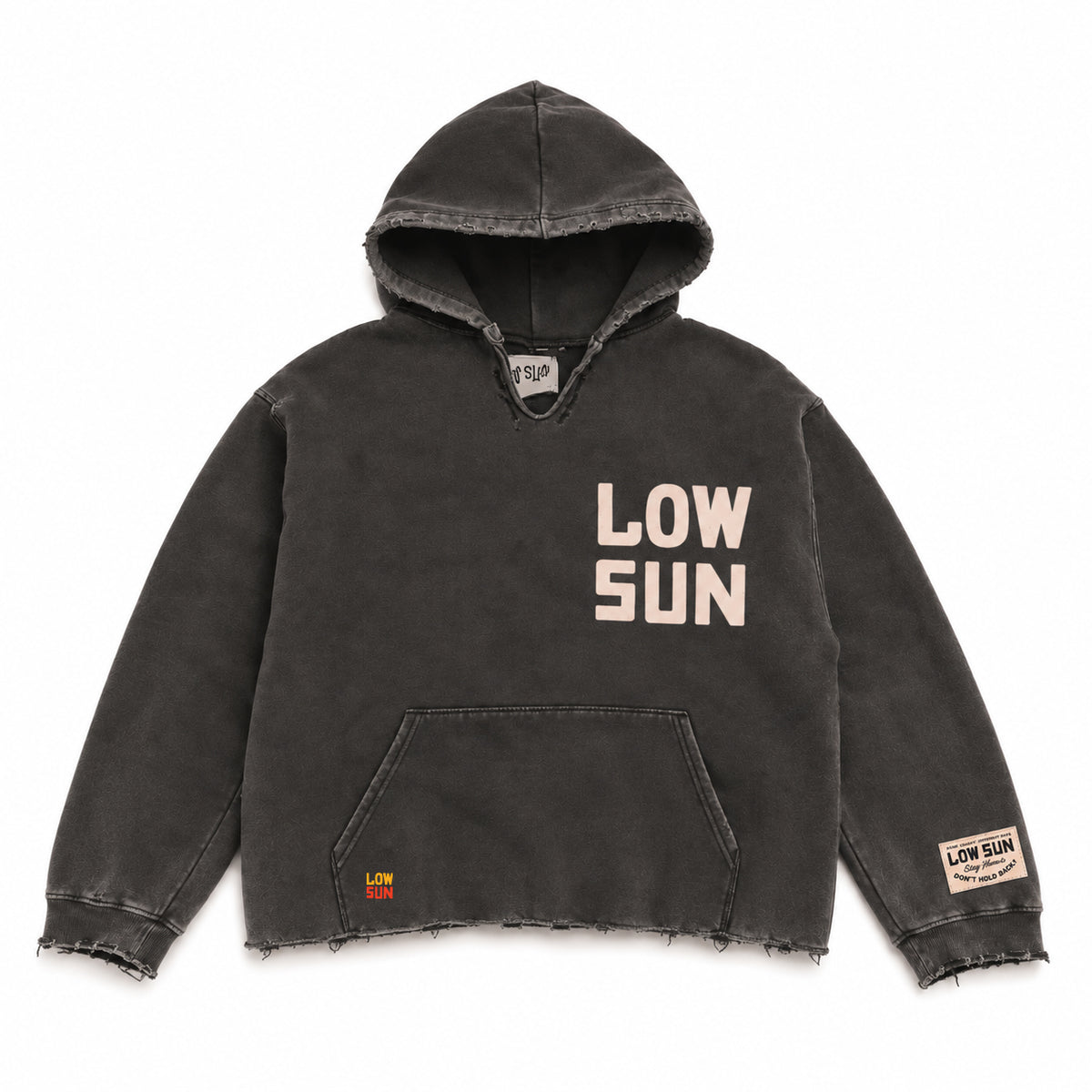 Distressed Crop Pullover Hoodie - Vintage Charcoal
